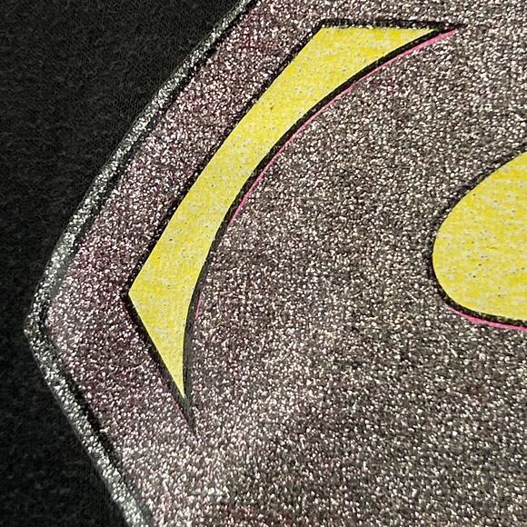 Vintage Superman Glitter Logo T Shirt Mens M Medium Black 80s DC Comics Tee - Picture 4 of 8